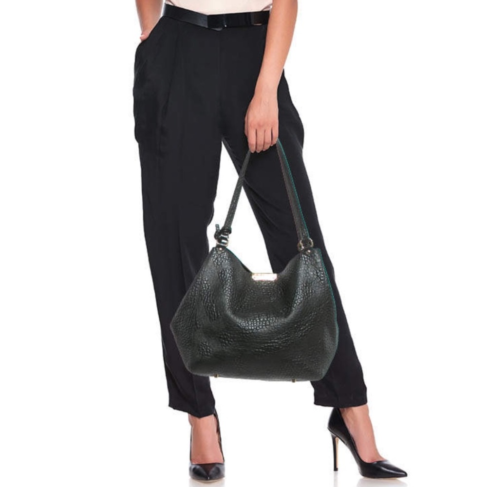 Burberry Black Embossed Check Leather Canterbury Tote